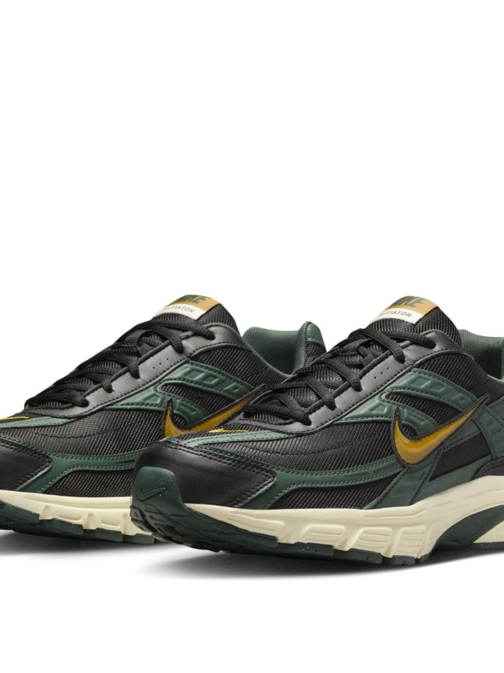 Nike Initiator Shoes Black & Dark Green Sneakers with Gold Swoosh